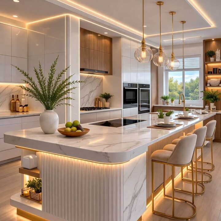 Best Kitchen island Interior design for a modern aesthetic home/house