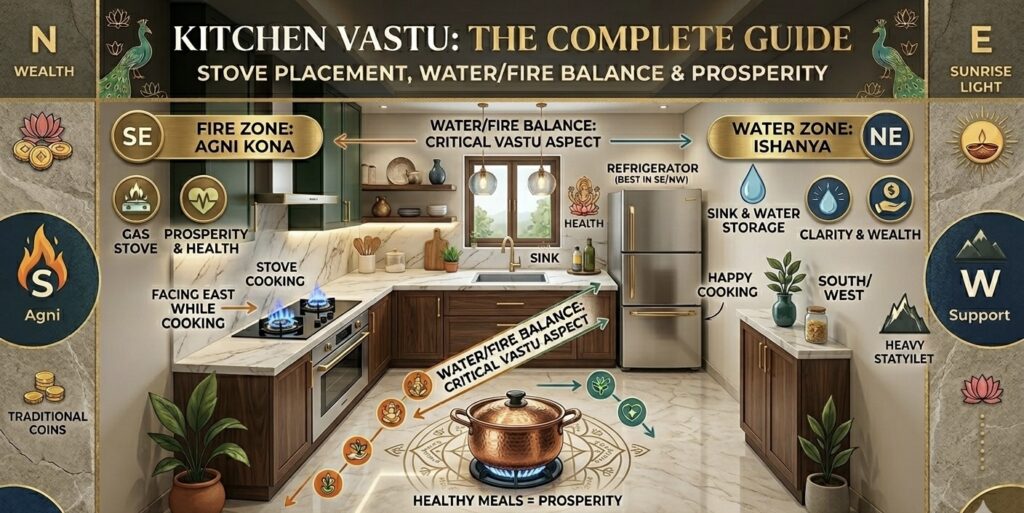 Modular kitchen design based on vastu shastra. kitchen Vastu.