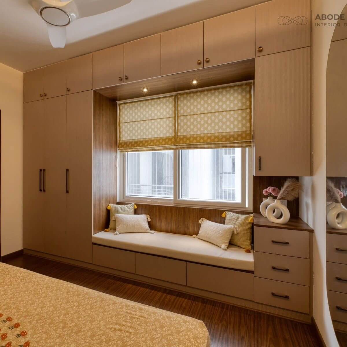 Classic 4 Door Swing Wardrobe Design In Biege Rattan Colour