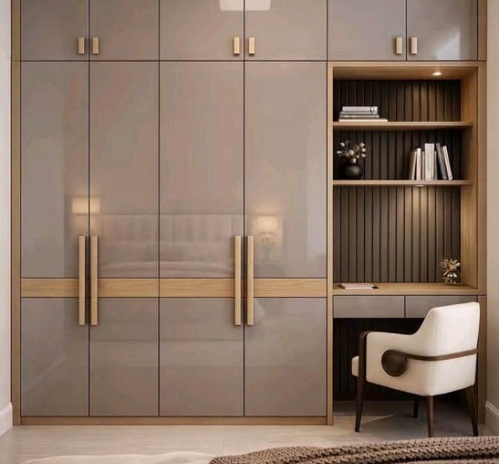 Minimal Swing Cupboard Design with Study Desk and Space Saving Storage