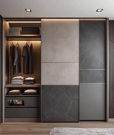 Contemporary 2-Door Taupe Sliding Cupboard Design with Matte Finish