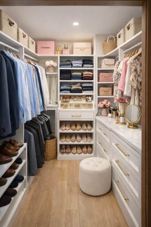 Modern Walk-In Wardrobe/ Closet Design with Open Storage