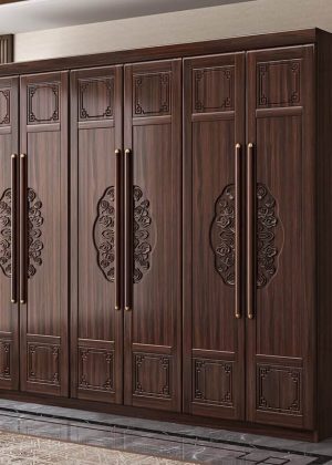 Swing 6-Door Contemporary Walnut Wooden Wardrobe Design with Storage
