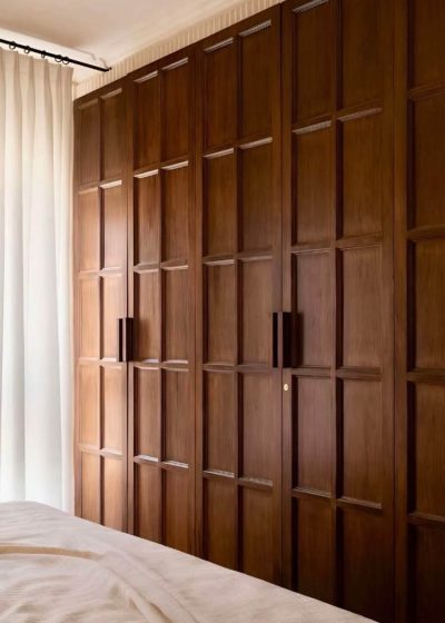 Classic Swing Wardrobe with Block Accent & Wooden Handles