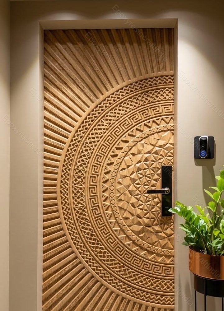 Classic Door Design with Carving Finish Single Swing Entrance Setup